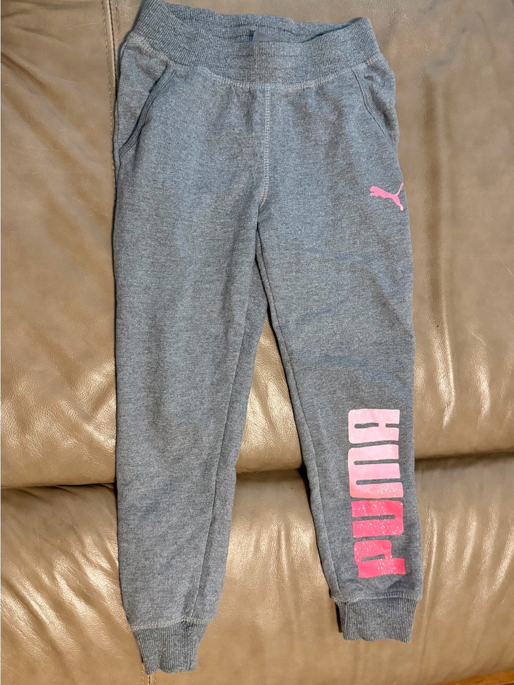 Puma Gray Jogger Sweatpants with Pink Branding